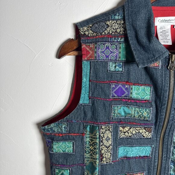Coldwater Creek Jean Vest Patchwork Women's Size Medium Granny Cottage Prairie - Picture 5 of 14